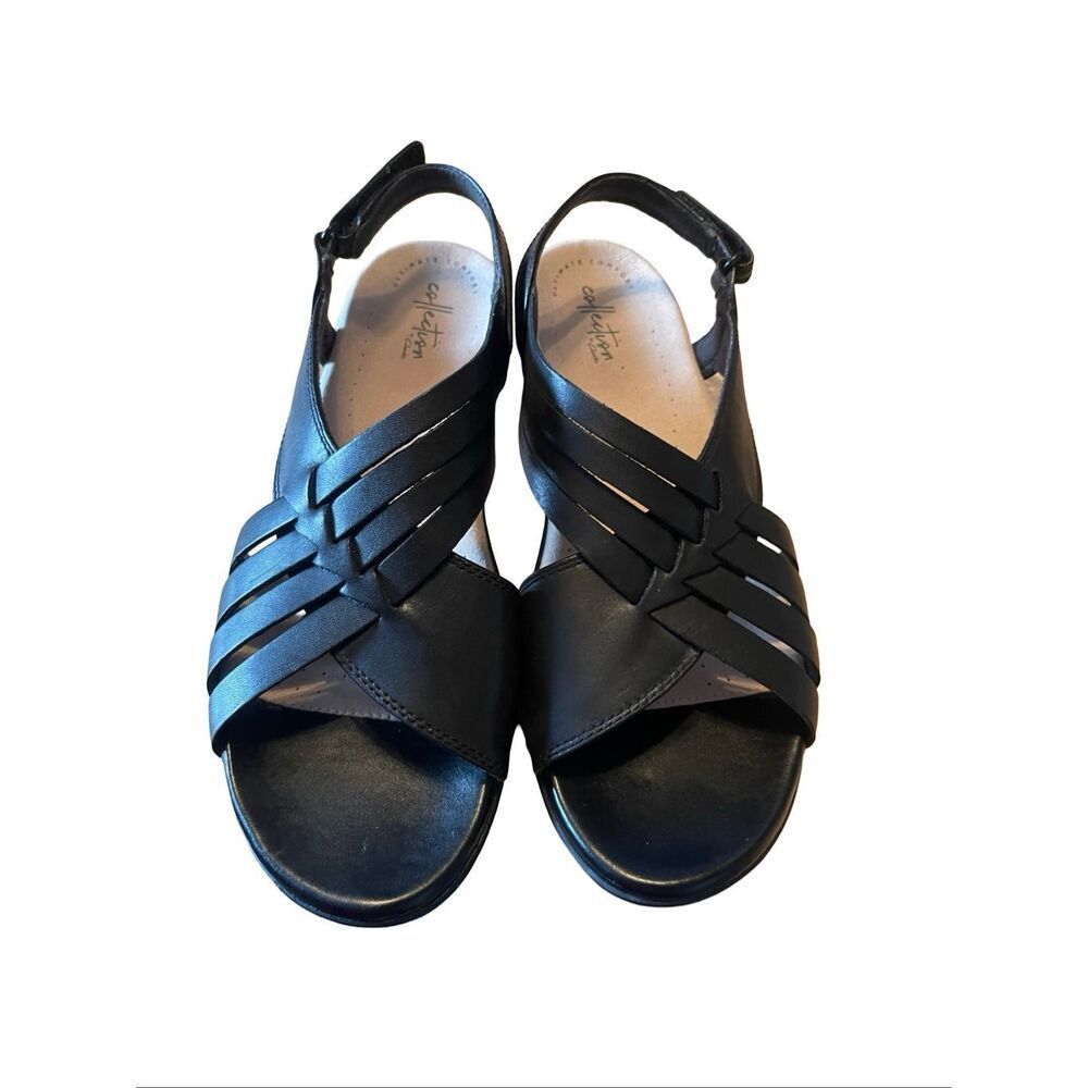 Clarks Collection Womens Black Roseville Cove Leather Sandals Size 10